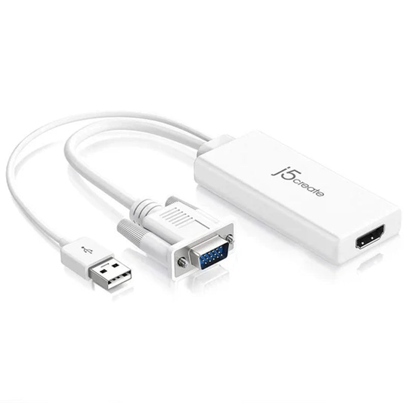j5create JDA214 VGA إلى HDMI محول صوت فيديو، أبيض j5create JDA214 VGA إلى HDMI محول صوت فيديو، أبيض